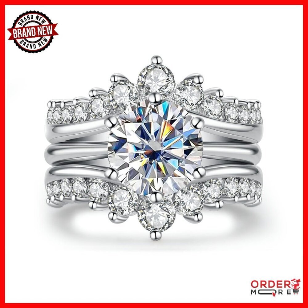 Moissanite Bridal Set 4.52cttw Sterling Silver Size 7 Wedding Ring
